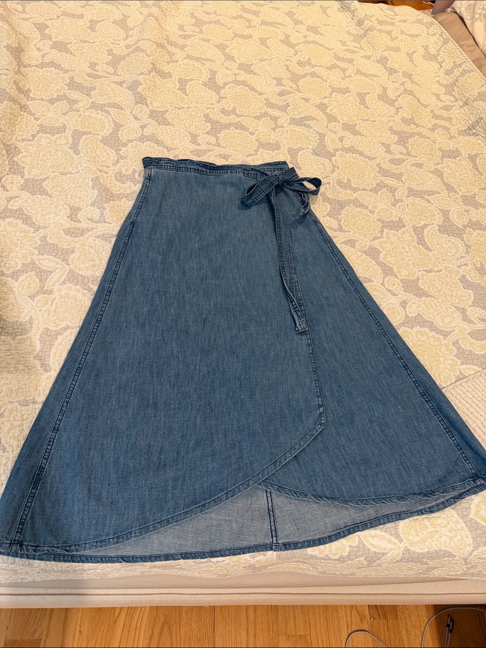 Casual A-Line Wrap Denim Skirt with pockets - Blue